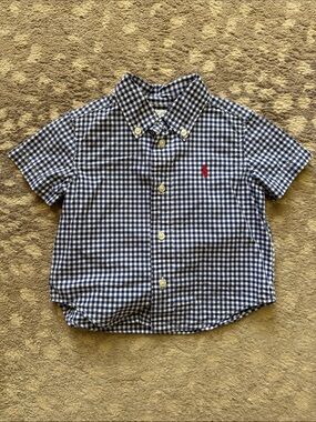 Ralph Lauren Navy and White Gingham Short-Sleeve Button-Down Shirt